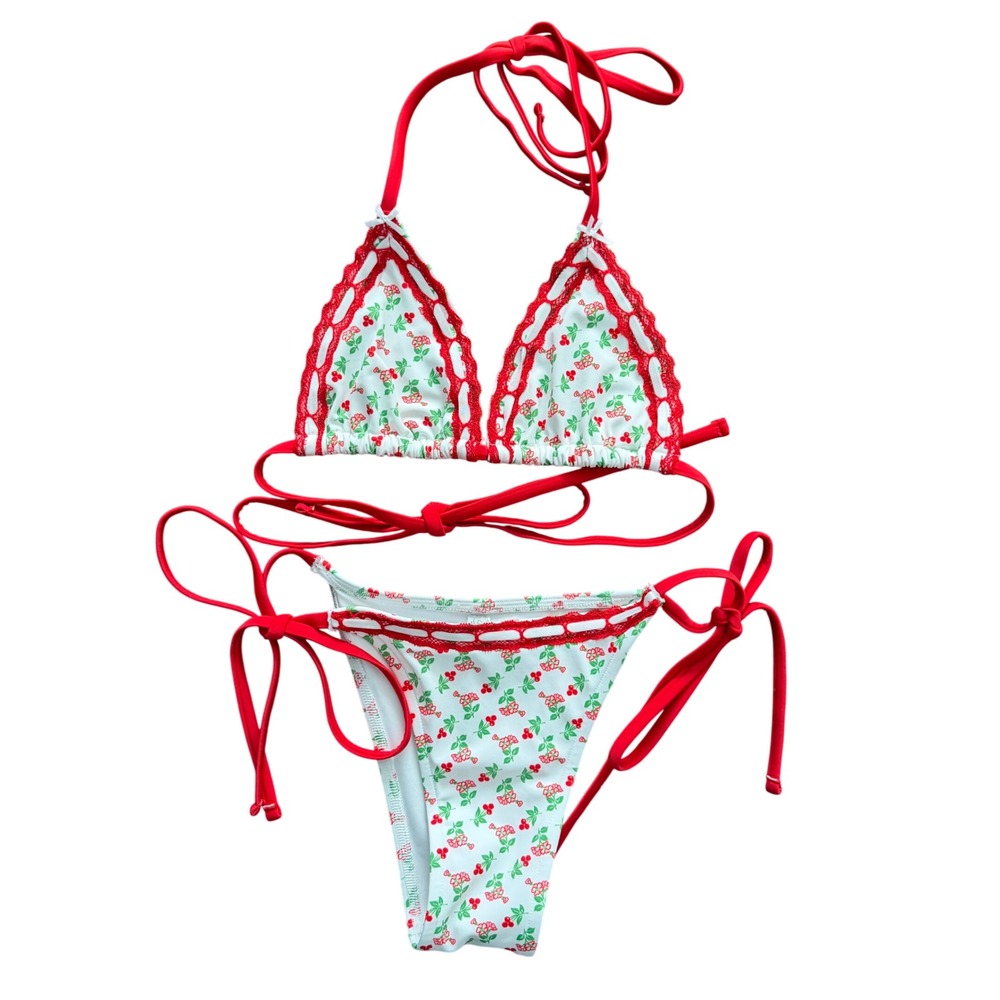 Victoria's Secret PINK x Frankies Bikinis Cherry Lace Bikini Set Red White M